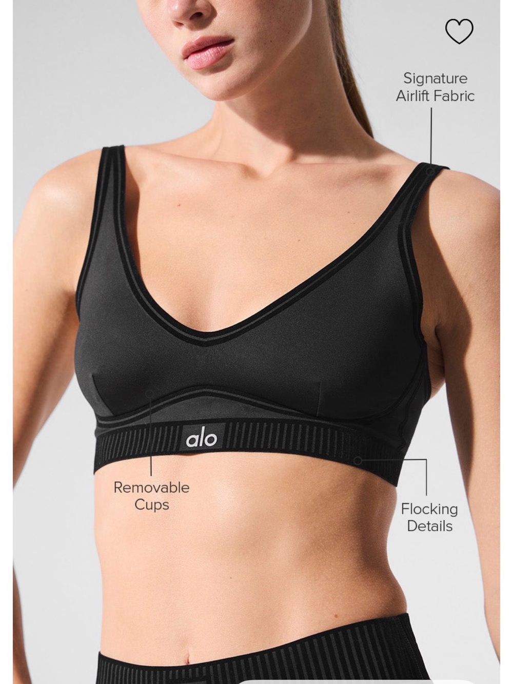 ALO Yoga Black V-Neck Airlift Bralette with Ribbed Underband